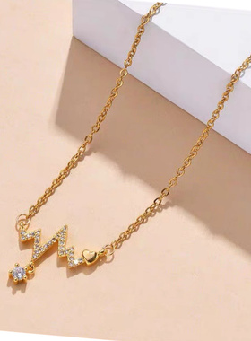 轻奢小众心电图钛钢满钻锁骨链