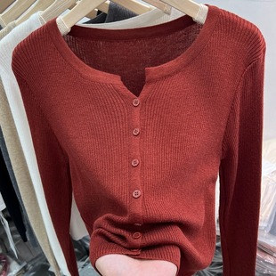 2025年早秋装新款薄款长袖针织衫开衫女短款纯色百搭修身小衫上衣