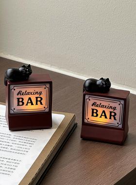 可爱猫咪酒吧台复古迷你桌面摆件客厅咖啡厅氛围灯装饰情人节礼物