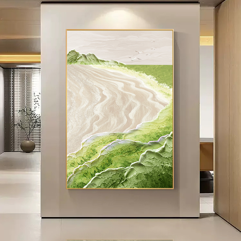奶油风客厅装饰画肌理抽象挂画海景沙发背景墙落地画巨幅玄关壁画