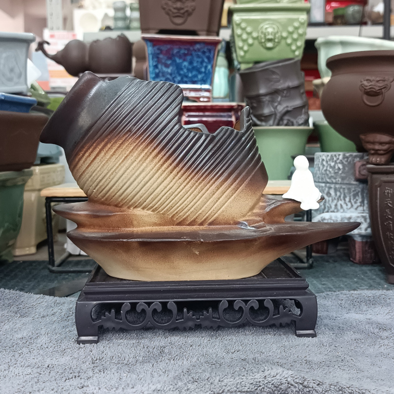 2*cm内长cm内宽9cm陶瓷花盆粗陶透气盆景造景盆托盘