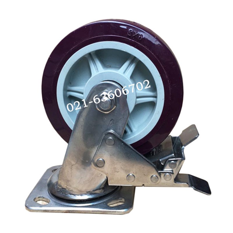 5x2超重型不锈钢聚氨脂防腐蚀万向轮带刹车脚轮工业手推车轮子