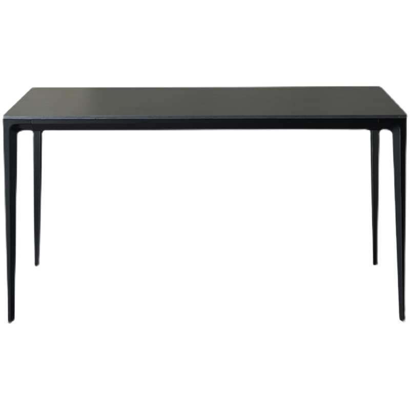 潮石德利丰岩板餐桌纯黑极光黑饭桌小户型长方形 奢华 铝合金桌子