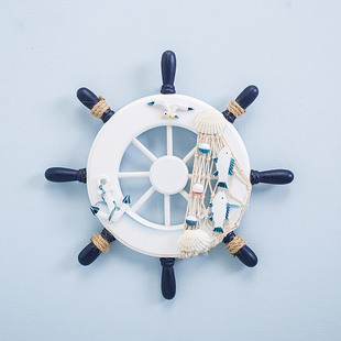 地中海风格舵手方向盘创意壁饰挂饰木质船舵客厅家居墙面装饰