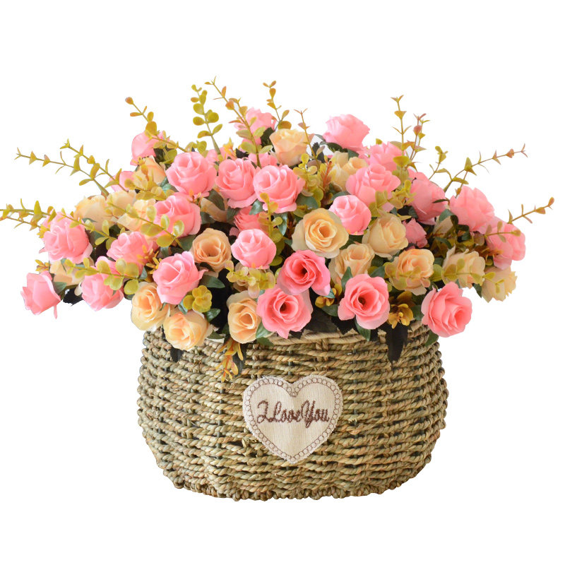 手工草编柳编花篮欧式花盆客厅装饰田园藤编篮子仿真花器装