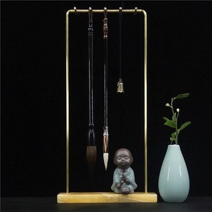 玉石铜杆笔架毛笔挂毛笔学生墨碟创意挂笔卖笔展示架