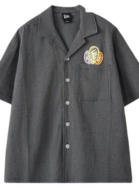 New Era纽亦华新款衬衫NY/LA短袖男女文艺宽松碳灰色翻领13280301