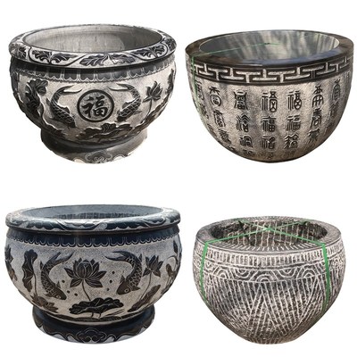 石雕鱼缸庭院养鱼汉白玉盆石头荷圆缸仿古青石水缸石缸门海