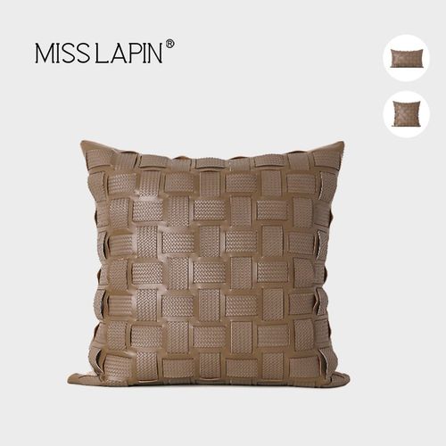 澜品现代深咖色皮革编织抱枕高端客厅沙发样板间卧室靠枕靠垫