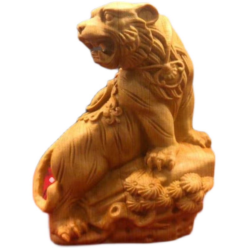 崖柏黄杨木雕猛虎上山生肖动物虎实木摆件工艺品车载家居装饰礼品