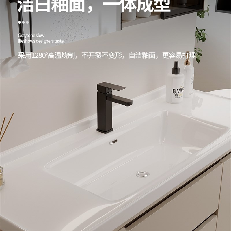 新款奶油风浴室柜陶瓷一体盆68/78CM88/98公分108/118厘米洗漱台