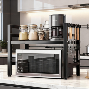 厨房微波炉置物架可伸缩家用分层隔板烤箱架子台面电饭煲收纳架子