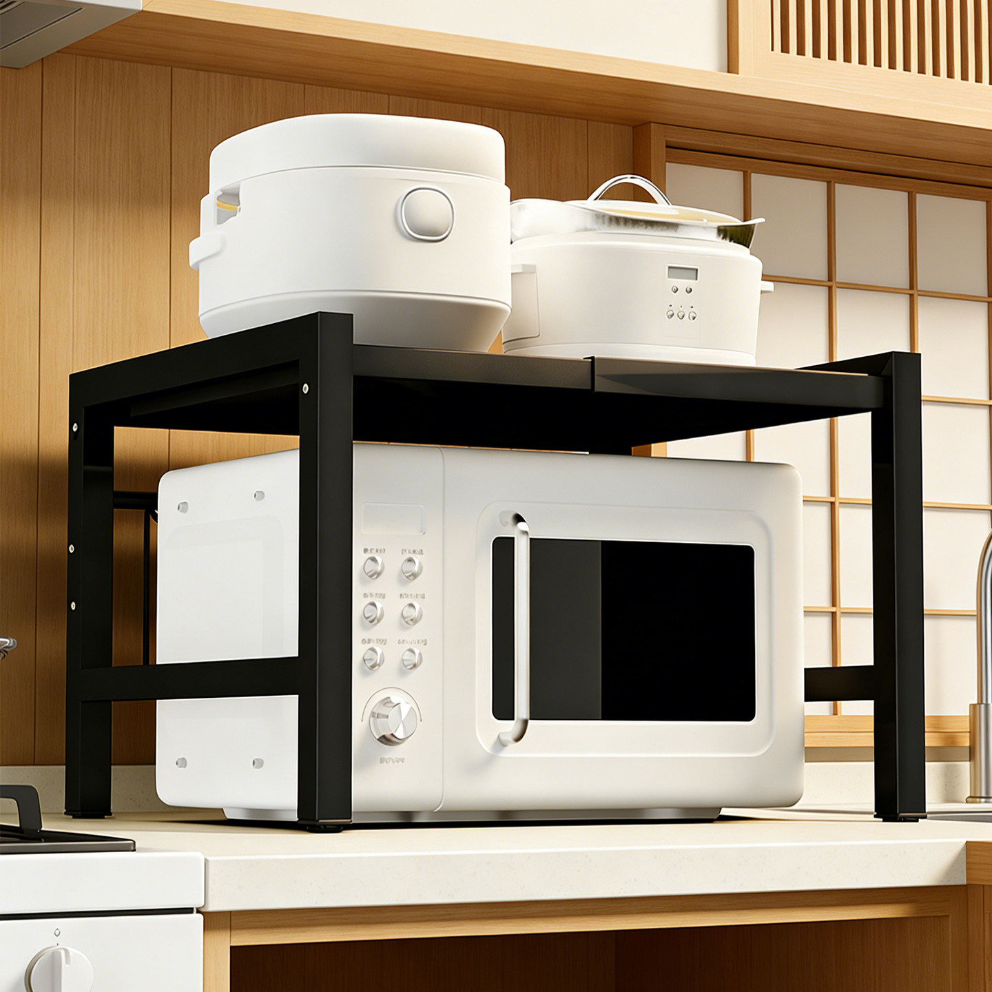 微波炉置物架厨房多功能烤箱架子家用电饭煲台面空气炸锅收纳支架