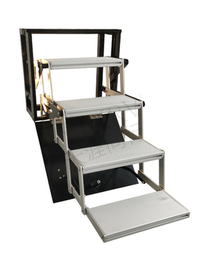 房车改装重汽汕德卡踏步四层手动踏步拖挂带灯电动踏板