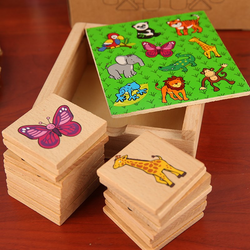 木质动物记忆配对拼板拼图幼儿启蒙亲子早教桌面游戏儿童益智