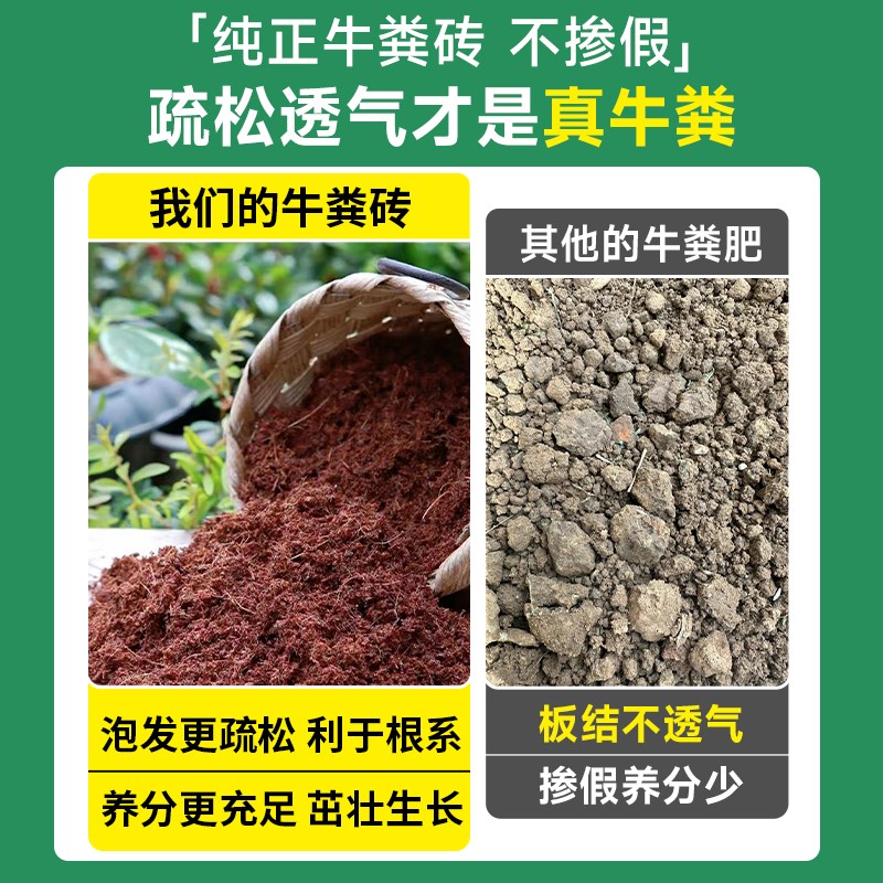 牛粪发酵有机肥椰砖营养土羊粪肥料种花种菜专用腐熟水洗纯牛粪砖