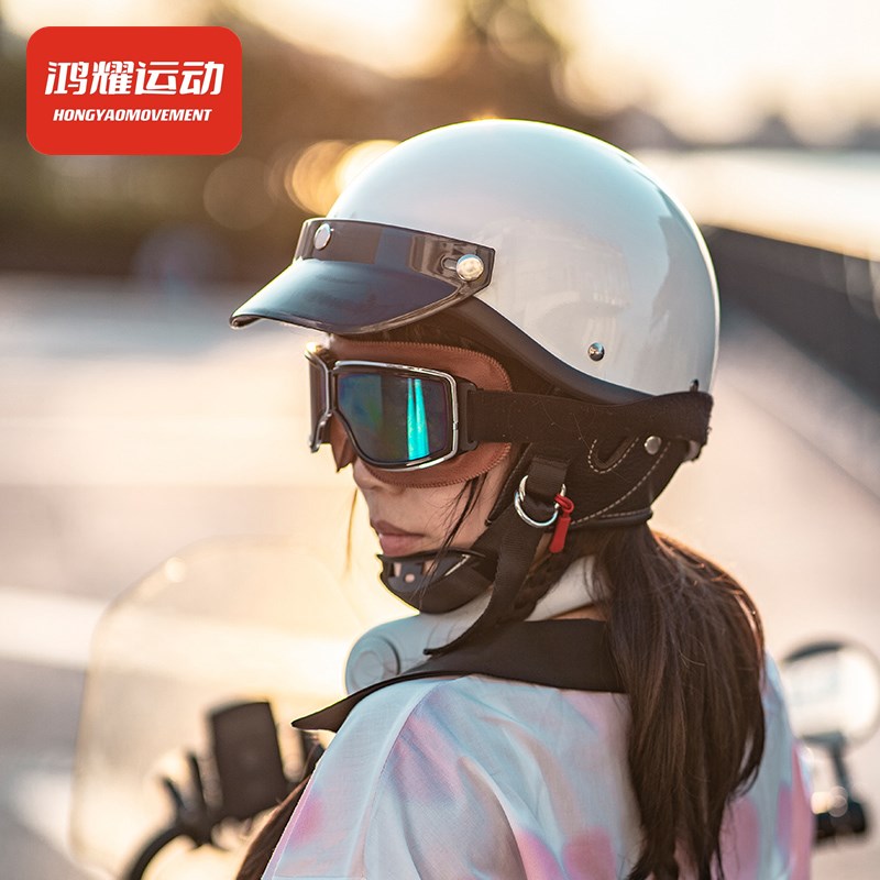 网红复古头盔女机车摩托车日系3C认证电动车半R盔夏季哈雷瓢盔男