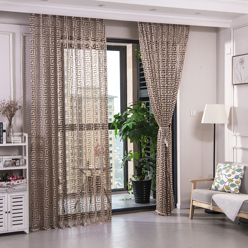 中式古典咖啡色客厅书房茶楼美容院窗帘加厚遮光纱帘窗纱成品推荐