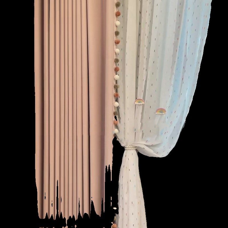 儿童房粉色绒球奶油风卧室遮光窗帘温馨法式雪尼尔飘窗2024新款,居家布艺,定制窗帘,淘宝优惠券,粉丝福利购,淘宝优惠卷