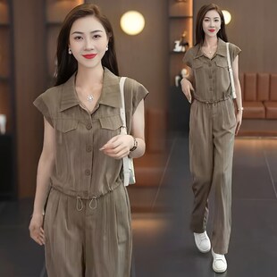 时尚套装女2024夏季新款时髦洋气短款上衣高腰阔腿裤气质两件套潮