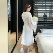 性感系带浴袍睡裙加绒加厚睡衣 珊瑚绒长款 法式 蕾丝睡袍女秋冬季
