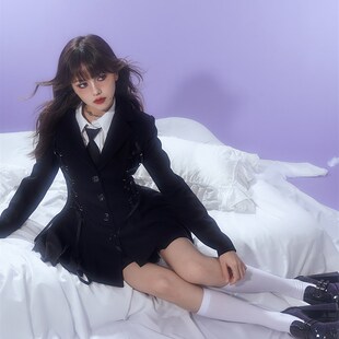 SagiDolls少女斗志 校园007!甜酷黑色百搭收腰显瘦西装连衣裙外套