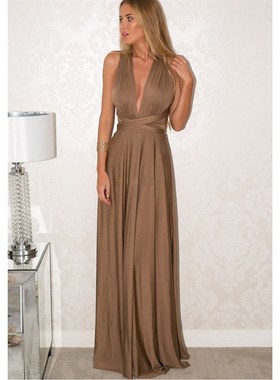 过渡性感ZONE多种穿法绑带连衣裙晚礼服高贵葡萄紫色拖地伴娘长裙