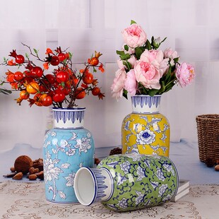 景德镇陶瓷大口径花瓶中式客厅餐桌高级感摆件30cm高插花装饰品