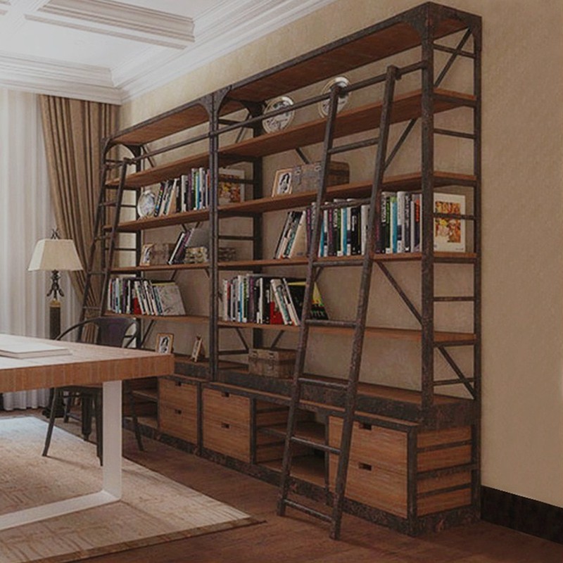 美式loft复古铁艺书架书柜客厅置物架落地隔断工业风货架展示架