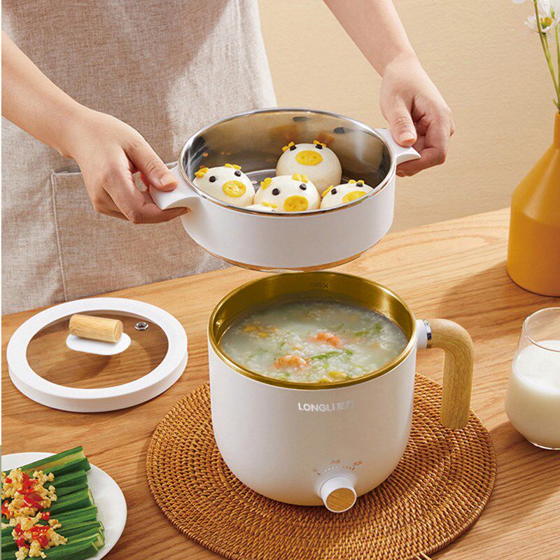 龙力电煮锅学生宿舍家用多功能电热锅一体不粘锅煮面小型电热火锅