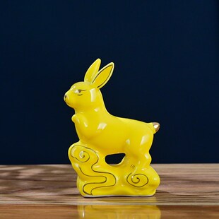 陶瓷小黄色马家居客厅玄关摆件创意生肖书房开业乔迁装饰礼品一对