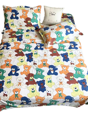 档全棉鱼骨棉床儿童卡通鱼骨纹老粗布三件套榻榻米大炕床盖