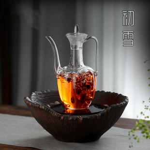 仿宋执壶瓜棱烧水壶耐高温煮茶器电陶炉家用茶炉 耐热玻璃水壶中式