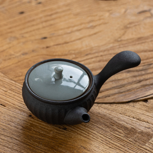 和风 黑陶侧把茶壶简约现代家用过滤单壶陶瓷功夫茶具泡茶壶日式