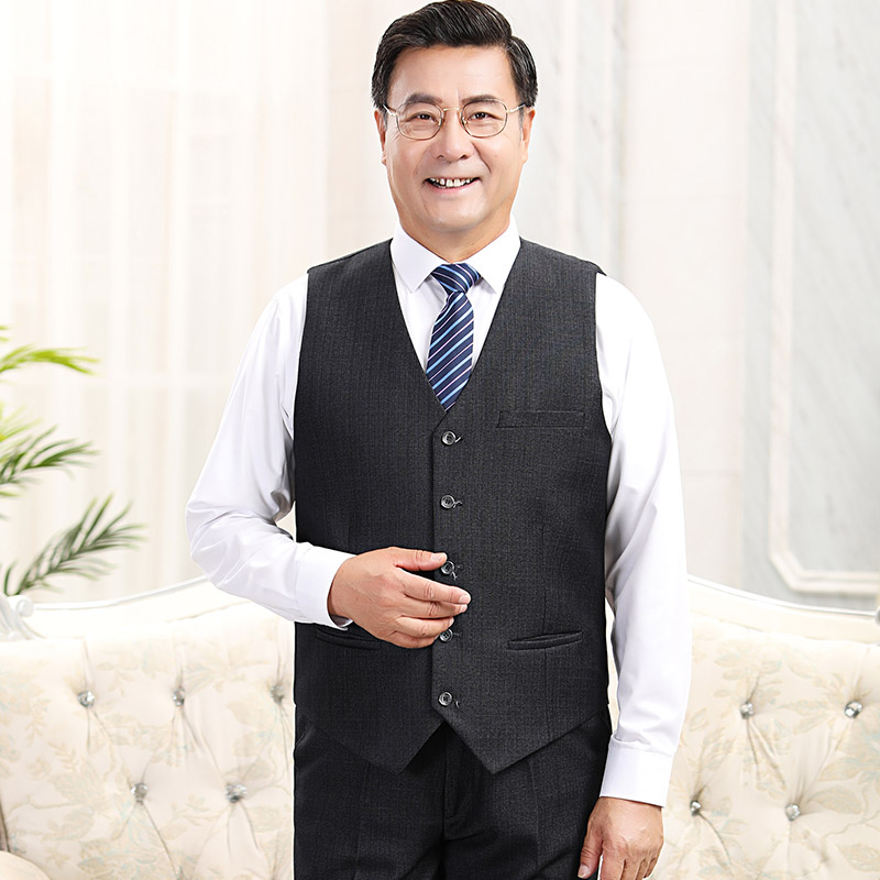 中老年人马夹背心外套中年男士宽松版无袖坎肩爸爸西装马甲春秋款