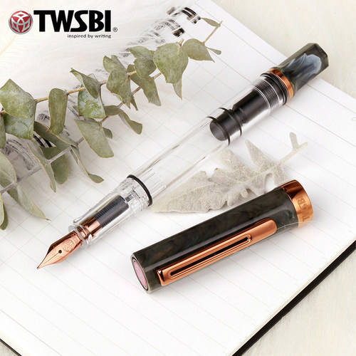 【新品】twsbi三文堂eco石纹绿古铜版大容量活塞上墨钢笔笔帽耐摔材质书法练字透明商务钢笔高颜值送礼物签字