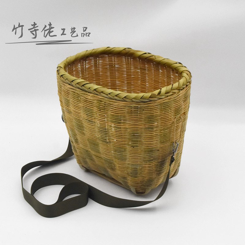 竹编长方形篓子单车篓子椭圆形背篓茶叶采摘水果收纳竹篮摆放道具