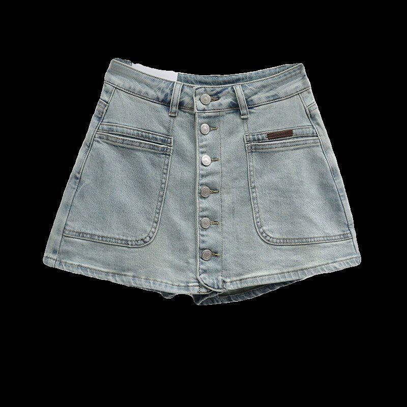 夏季口袋牛仔裤裙女2024新款单排扣半身裙高腰百搭防走光a字短裙