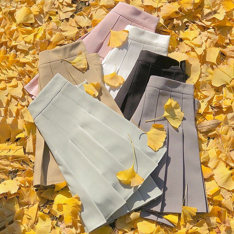 白色百褶裙女春秋冬学院风半身裙夏高腰a字显瘦大码西装料短裙裤