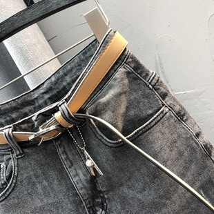 烟灰色中长款牛仔裙女夏高腰修身洋气后开叉半身裙a字一步包臀裙