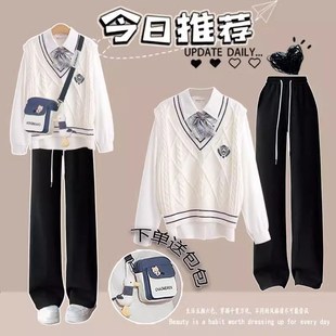 马甲裤 11到13一15岁大童女装 初中学生少女衬衫 套装 子三件套潮 春季