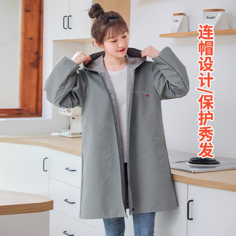 防水防油皮围裙长袖大人男女时尚工作服厨房餐饮家用罩衣秋冬护衣