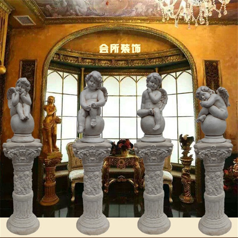 欧式人物雕塑室外室内园林景观玻璃钢的摆件设装饰可爱坐球小天使