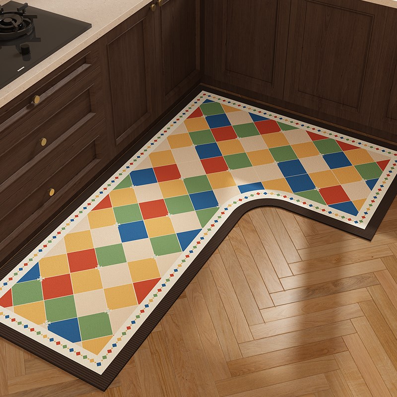 L型厨房地垫防滑防油可擦免洗转角边地毯防滑耐脏硅藻泥7字型脚垫