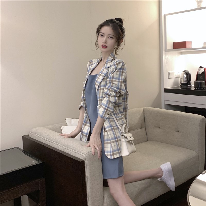 145/150cm矮小个子英伦格子西装外套修身仙女吊带连衣裙加小码xxs