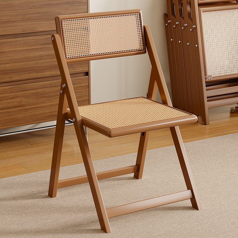 北欧藤编仿实木餐椅家用阳台藤椅餐厅侘寂风椅子设计师昌迪加尔椅