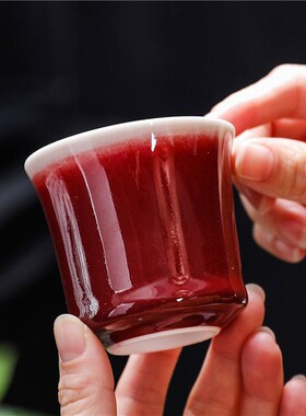 方天星大师级手工郎窑红主人杯家用陶瓷品茗杯高档功夫红色釉杯子
