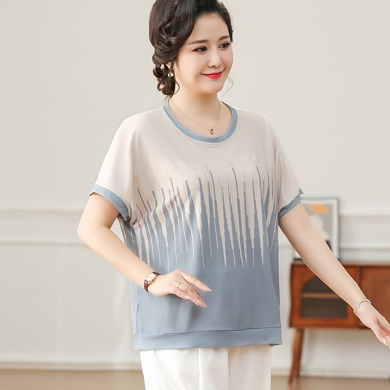 大码胖妈妈夏装高贵短袖上衣50岁中老年女装宽松全棉条纹T恤200斤