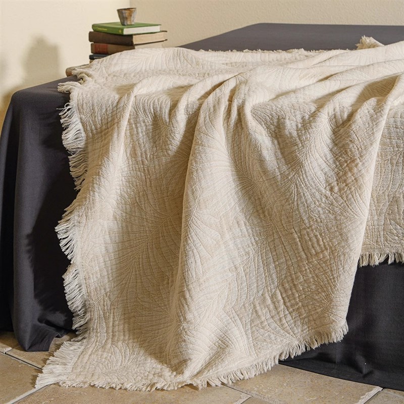 侘寂风原生态纹理~色织双股股纱 立体提花流苏盖毯 单人沙发毯子