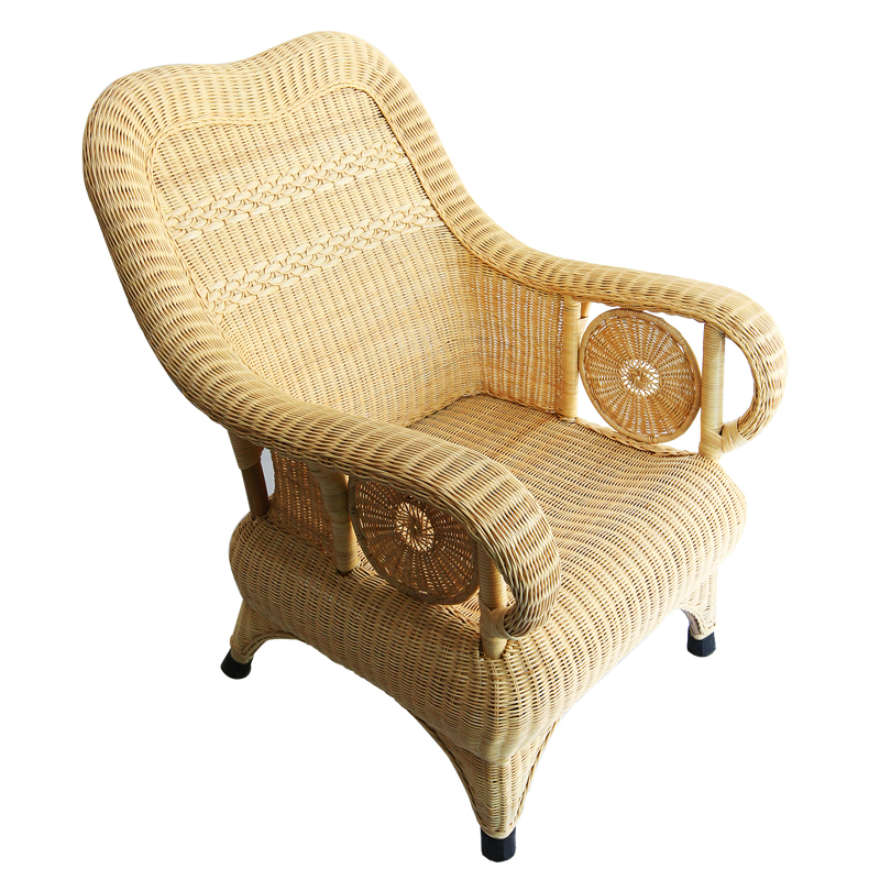 天然藤编沙发椅 家用客厅老人藤椅休闲单人高靠背户外会客真藤